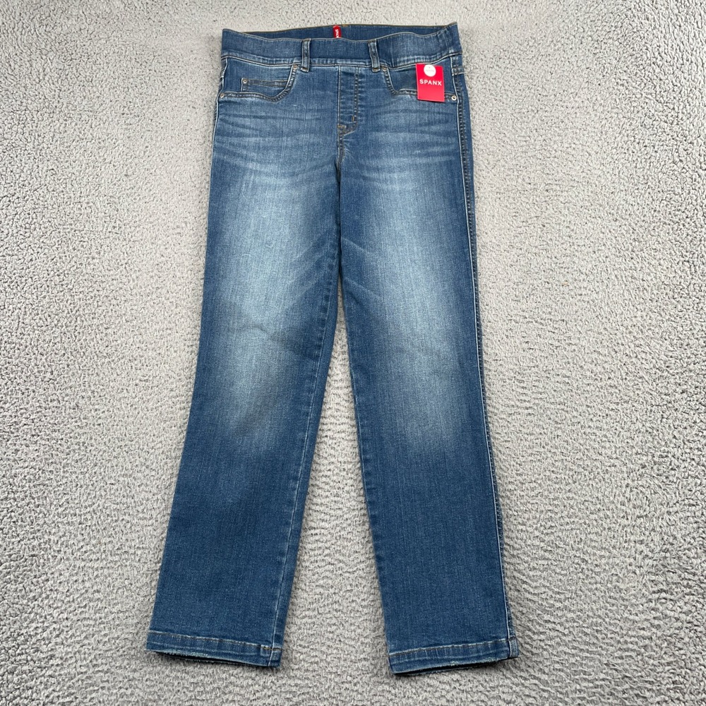 Spanx Straight Leg Jeans Women M Petite Vintage Indigo Blue Pull On 20356Q New